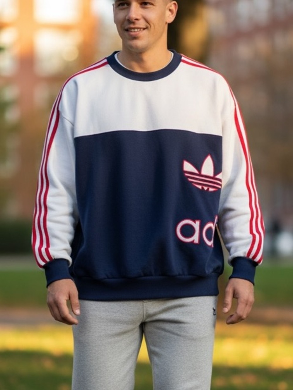 Vintage 80s 90s Adidas Embroidered Colorblock Sweatshirt Mens LG Retro Crewneck